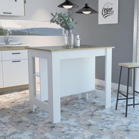 Homeroots Modern & Light Oak Kitchen Island, White 477872